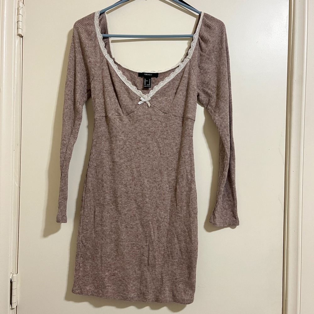 Forever 21 Womens Ribbed Knit Mini Dress Medium Y2K Coquette Soft Girl Bodycon